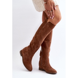 Zazoo 3407 Botas hasta la rodilla de ante con tacón plano camel marrón 6