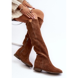 Zazoo 3407 Botas hasta la rodilla de ante con tacón plano camel marrón 11