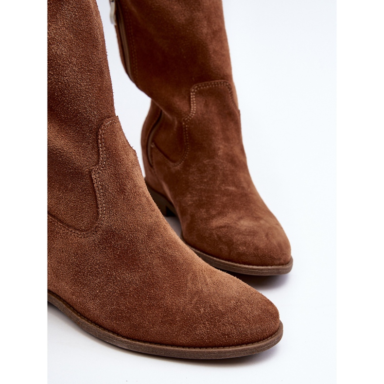 Zazoo 3407 Botas hasta la rodilla de ante con tacón plano camel marrón 2