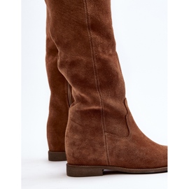 Zazoo 3407 Botas hasta la rodilla de ante con tacón plano camel marrón 3