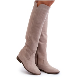 Zazoo 3407 Botas hasta la rodilla de ante con tacón plano capuchino beige 13