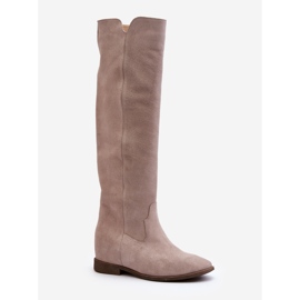 Zazoo 3407 Botas hasta la rodilla de ante con tacón plano capuchino beige 5