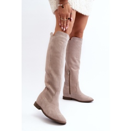 Zazoo 3407 Botas hasta la rodilla de ante con tacón plano capuchino beige 8