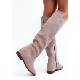 Zazoo 3407 Botas hasta la rodilla de ante con tacón plano capuchino beige 11