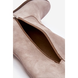 Zazoo 3407 Botas hasta la rodilla de ante con tacón plano capuchino beige 10