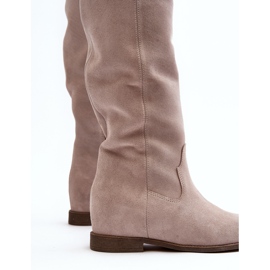 Zazoo 3407 Botas hasta la rodilla de ante con tacón plano capuchino beige 4