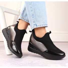Brogues de mujer en los tacones de cuña eVento negro 4