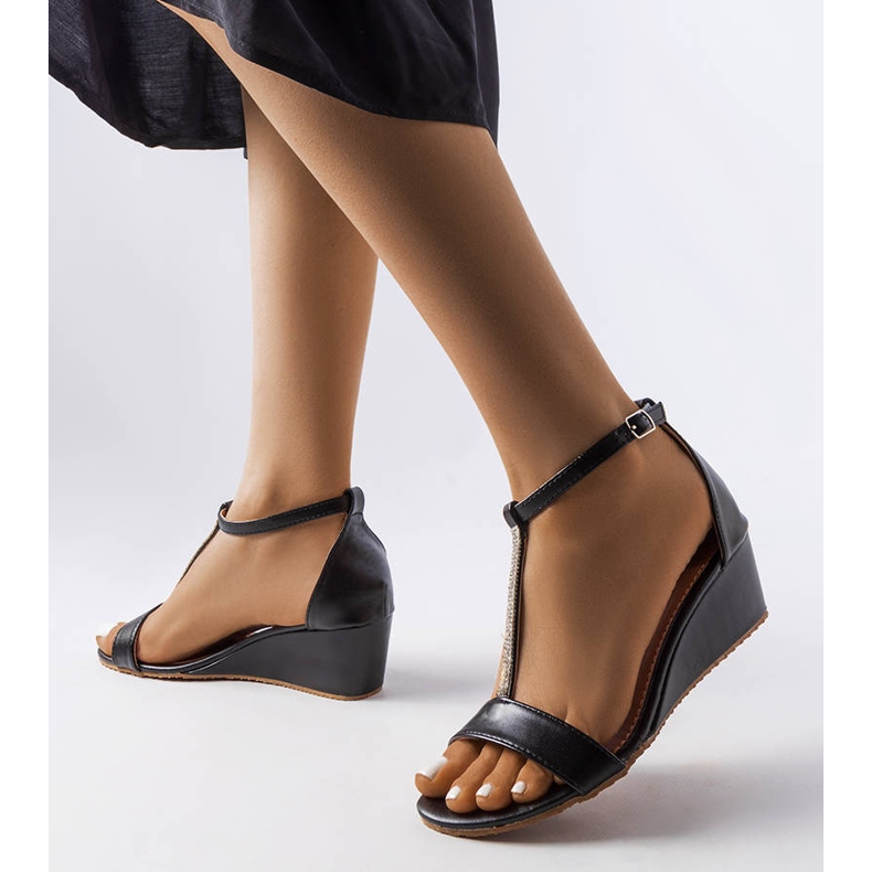 Sandalias cuña negras con strass Flusing negro 1