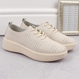 Zapatos con cordones mujer piel calada beige Sergio Leone SP018 5
