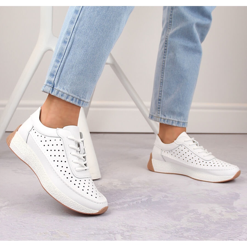 Zapatos mujer piel calada blanco Sergio Leone SP013 2