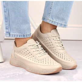 Zapatos mujer piel calada beige Sergio Leone SP013 3
