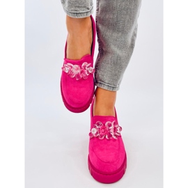 Mocasín tacón Nadina Fucsia pedrería rosa 1