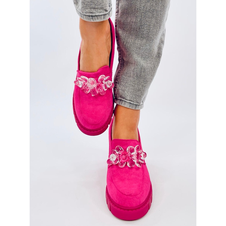 Mocasín tacón Nadina Fucsia pedrería rosa 1