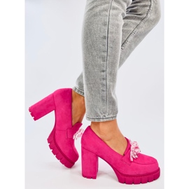 Mocasín tacón Nadina Fucsia pedrería rosado 3