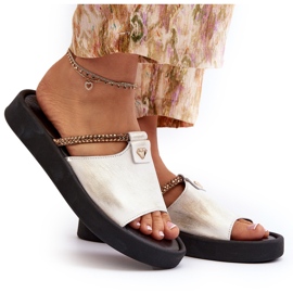 Zazoo 2896 Chanclas de Piel Mujer Blanco y Dorado 10