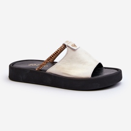 Zazoo 2896 Chanclas de Piel Mujer Blanco y Dorado 2