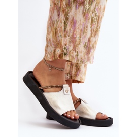 Zazoo 2896 Chanclas de Piel Mujer Blanco y Dorado 3