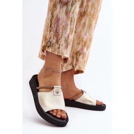 Zazoo 2896 Chanclas de Piel Mujer Blanco y Dorado 4