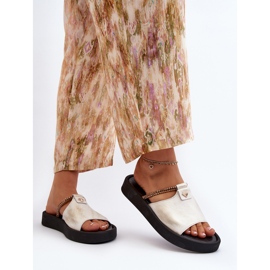 Zazoo 2896 Chanclas de Piel Mujer Blanco y Dorado 6