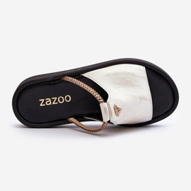 Zazoo 2896 Chanclas de Piel Mujer Blanco y Dorado 7