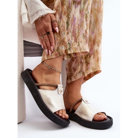 Zazoo 2896 Chanclas de Piel Mujer Blanco y Dorado 9