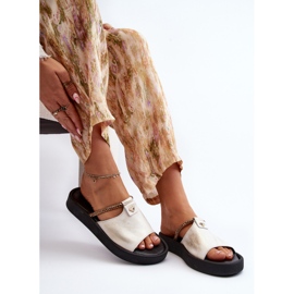 Zazoo 2896 Chanclas de Piel Mujer Blanco y Dorado 1