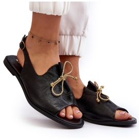 Zazoo 2898 Sandalias Planas De Piel Negro 8