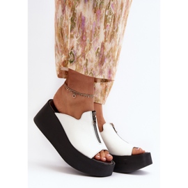 Zazoo 2916 Chanclas de mujer con plataforma enorme y cremallera, blanco 2