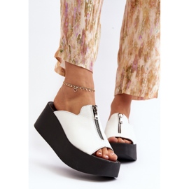Zazoo 2916 Chanclas de mujer con plataforma enorme y cremallera, blanco 3