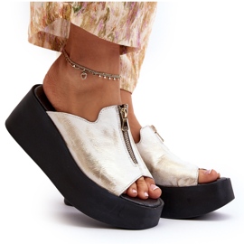 Zazoo 2916 Chanclas de mujer con plataforma enorme y cremallera, dorado 9
