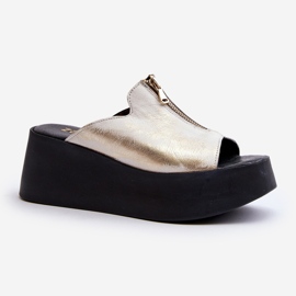 Zazoo 2916 Chanclas de mujer con plataforma enorme y cremallera, dorado 1