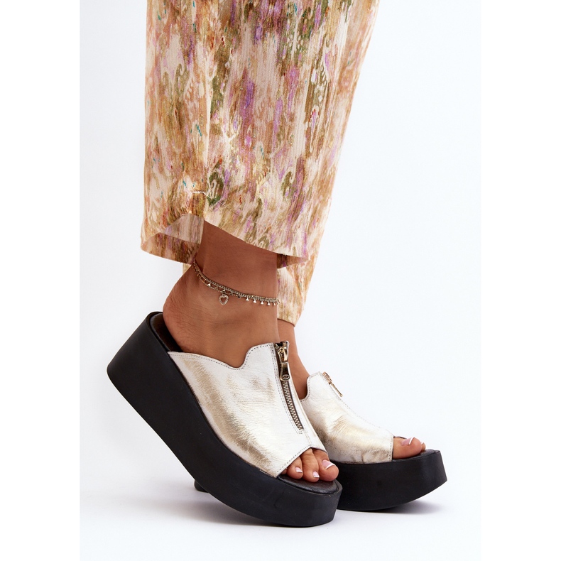 Zazoo 2916 Chanclas de mujer con plataforma enorme y cremallera, dorado 2