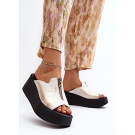 Zazoo 2916 Chanclas de mujer con plataforma enorme y cremallera, dorado 3