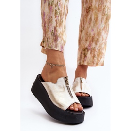 Zazoo 2916 Chanclas de mujer con plataforma enorme y cremallera, dorado 4