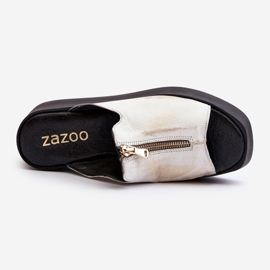 Zazoo 2916 Chanclas de mujer con plataforma enorme y cremallera, dorado 6