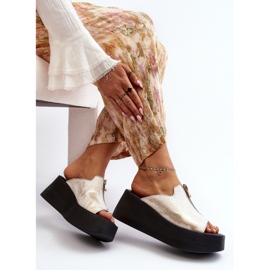 Zazoo 2916 Chanclas de mujer con plataforma enorme y cremallera, dorado 7