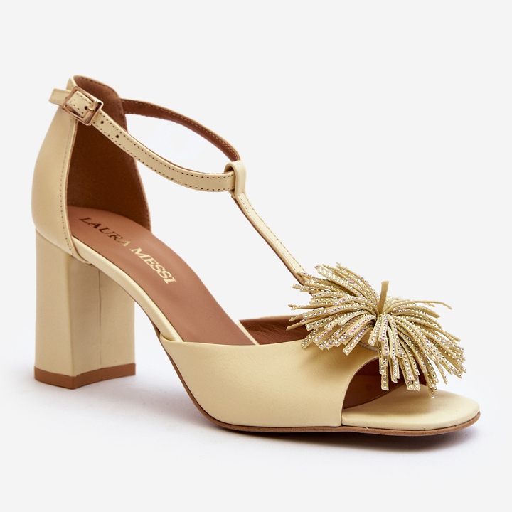 Sandalias De Piel Con Tacón Alto Con Adorno Laura Messi 2758 Beige 2