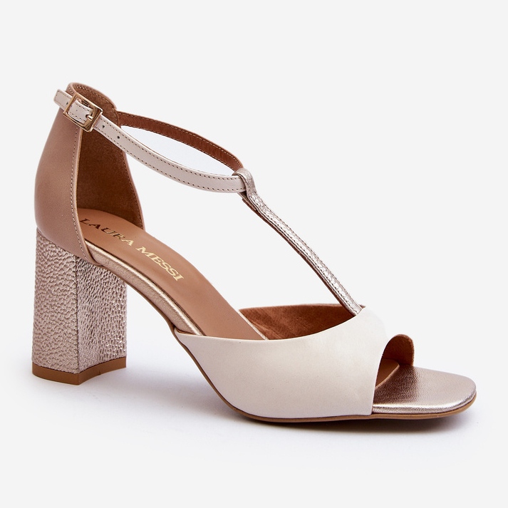 Sandalias de Piel con Tacón Alto Laura Messi 2759 Beige 2