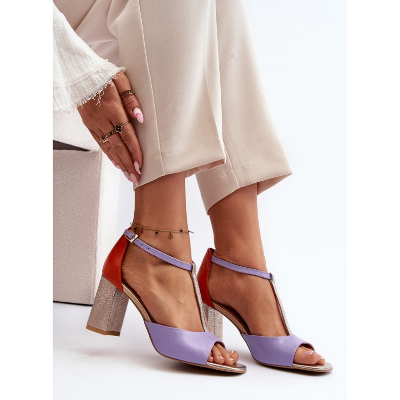 Sandalias de Piel con Tacón Alto Laura Messi 2759 Morado púrpura 1