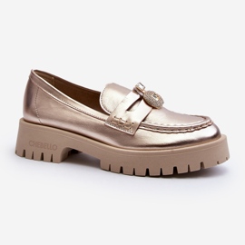 Zapatos de piel, mocasines con decoración dorada CheBello 4291. dorado 4