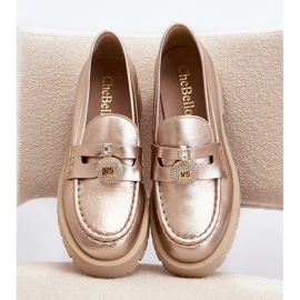 Zapatos de piel, mocasines con decoración dorada CheBello 4291. dorado 3