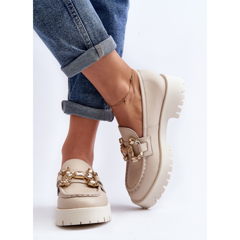 Mocasines Mujer Piel Con Adorno CheBello 4369 Beige 1