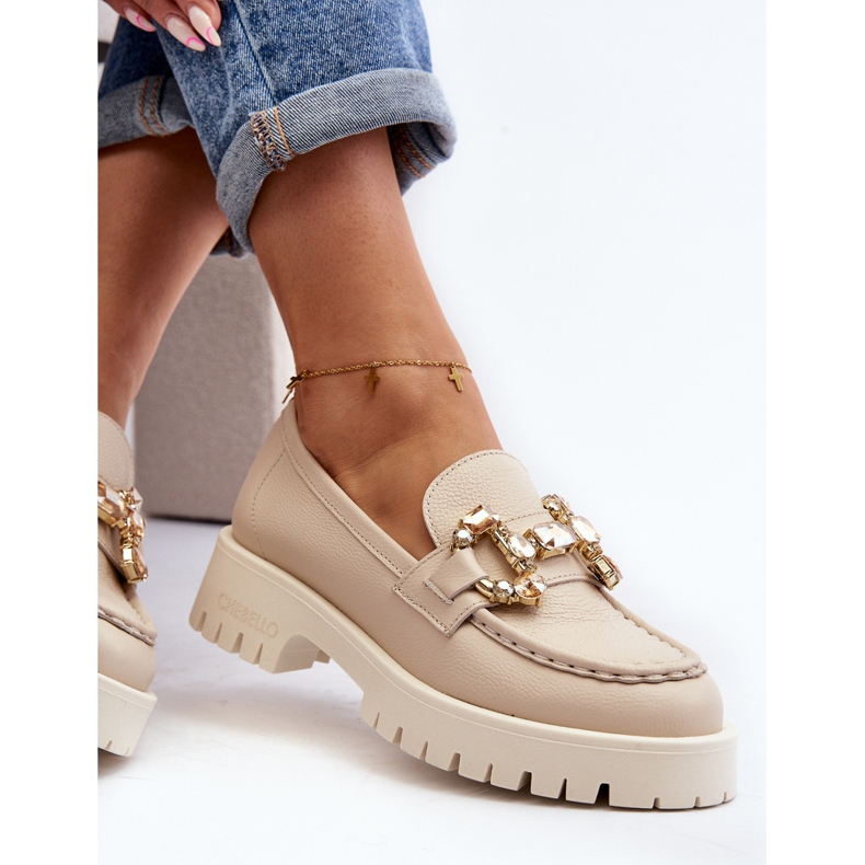 Mocasines Mujer Piel Con Adorno CheBello 4369 Beige 2