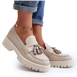 Mocasines Mujer Piel con Flecos CheBello 3096 Beige 12