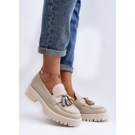 Mocasines Mujer Piel con Flecos CheBello 3096 Beige 5