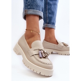 Mocasines Mujer Piel con Flecos CheBello 3096 Beige 8