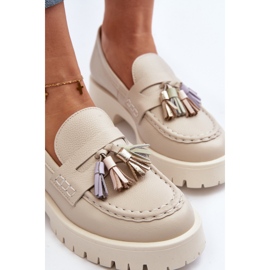 Mocasines Mujer Piel con Flecos CheBello 3096 Beige 11