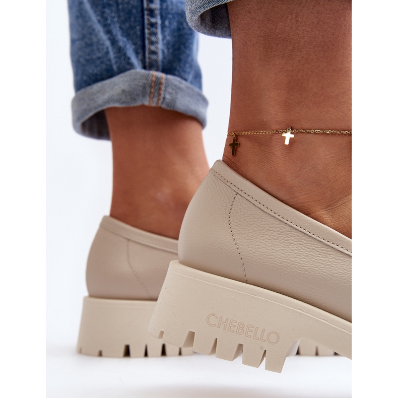 Mocasines Mujer Piel con Flecos CheBello 3096 Beige 1