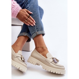 Mocasines Mujer Piel con Flecos CheBello 3096 Beige 2
