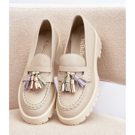 Mocasines Mujer Piel con Flecos CheBello 3096 Beige 3